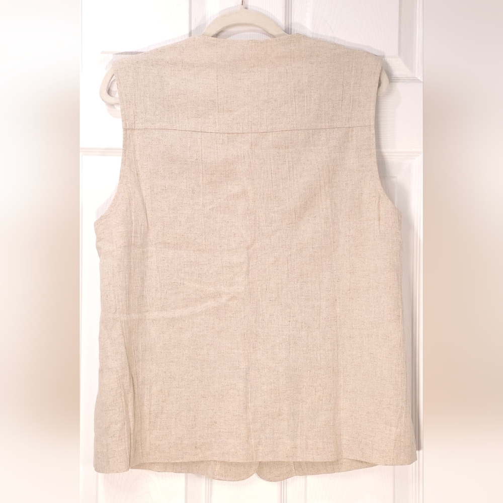 Vintage Beige Embroidered Vest Linen Blend US10 - Picture 3 of 8